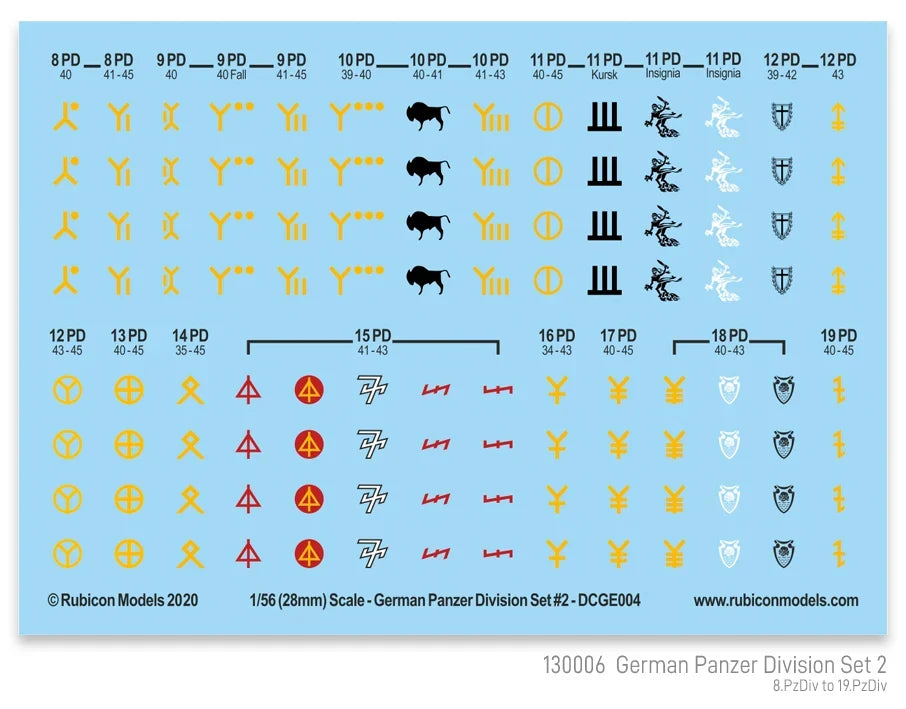 Rubicon Miniatures - German Panzer Division Set 2 Decal Sheet