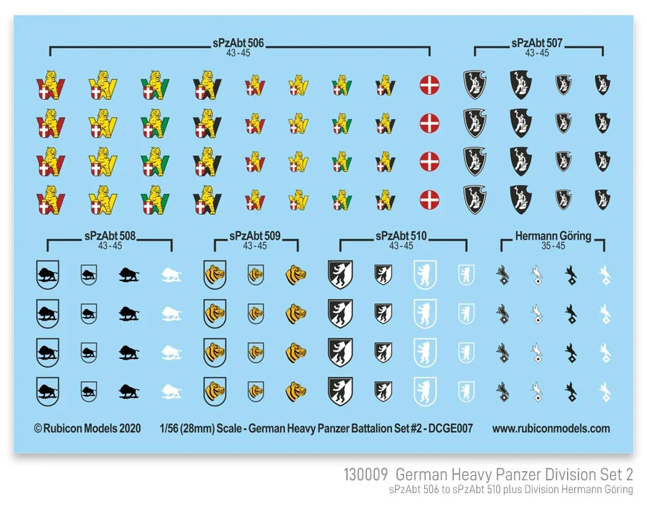 Rubicon Miniatures - German Heavy Panzer Battalion Set 2 Decal Sheet