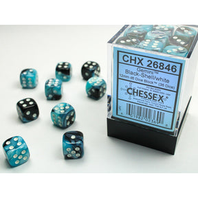 CHX 26846 Gemini Black-Shell/white 12mm d6 Dice Block (36 dice)