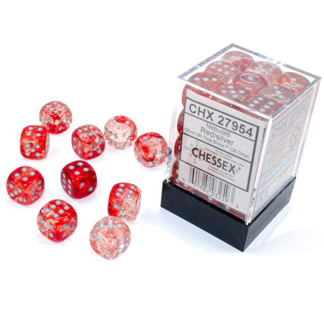 CHX 27954 Nebula Red/silver Luminary 12mm d6 Dice Block (36 dice)