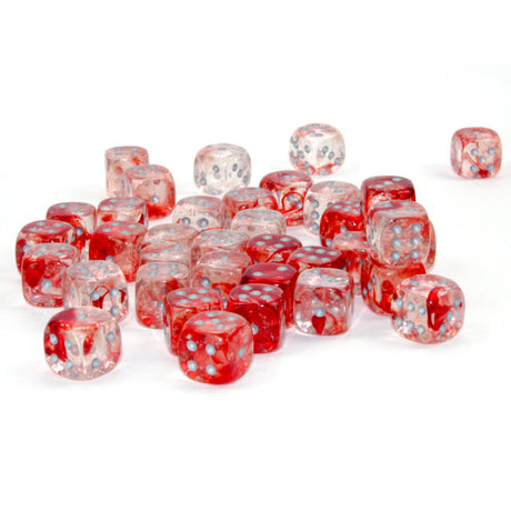 CHX 27954 Nebula Red/silver Luminary 12mm d6 Dice Block (36 dice)