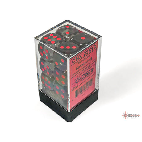 CHX 23618 Translucent Smoke/red 16mm d6 Dice Block (12 dice)