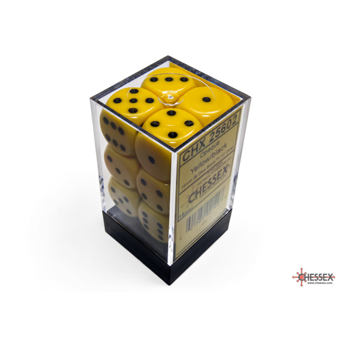 CHX 25602 Opaque Yellow/black 16mm d6 Dice Block (12 dice)