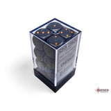 CHX 25620 Opaque Dark Grey/copper 16mm d6 Dice Block (12 dice)