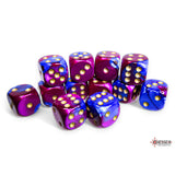 CHX 26628 Gemini Blue-Purple/gold 16mm d6 Dice Block (12 dice)