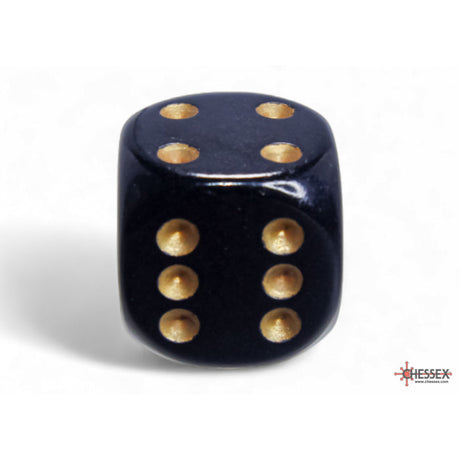 CHX 25628 Opaque Black/gold 16mm d6 Dice Block (12 dice)