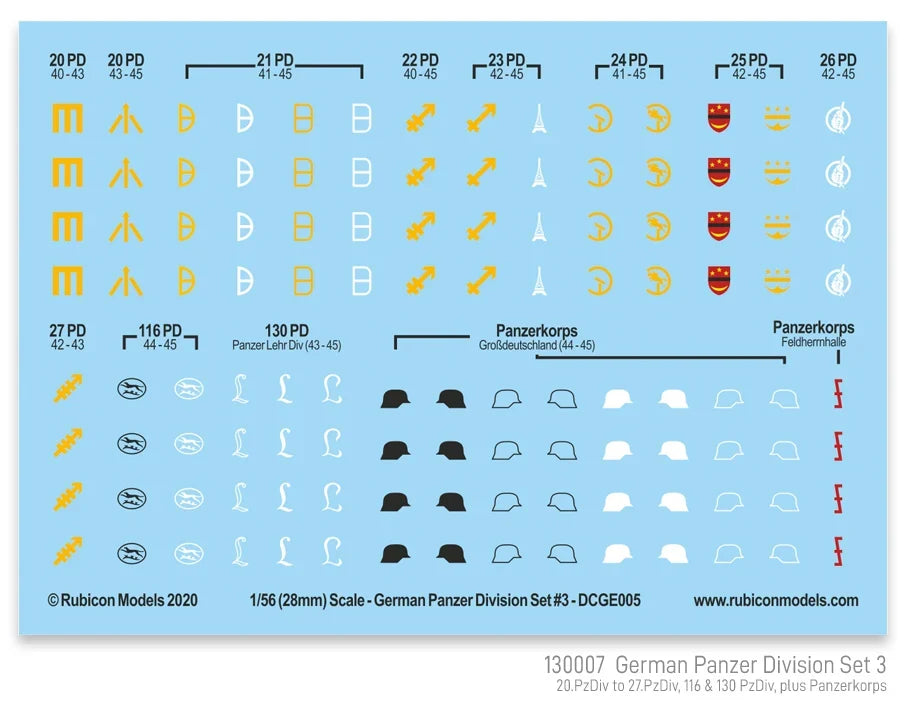 Rubicon Miniatures - German Panzer Division Set 3 Decal Sheet