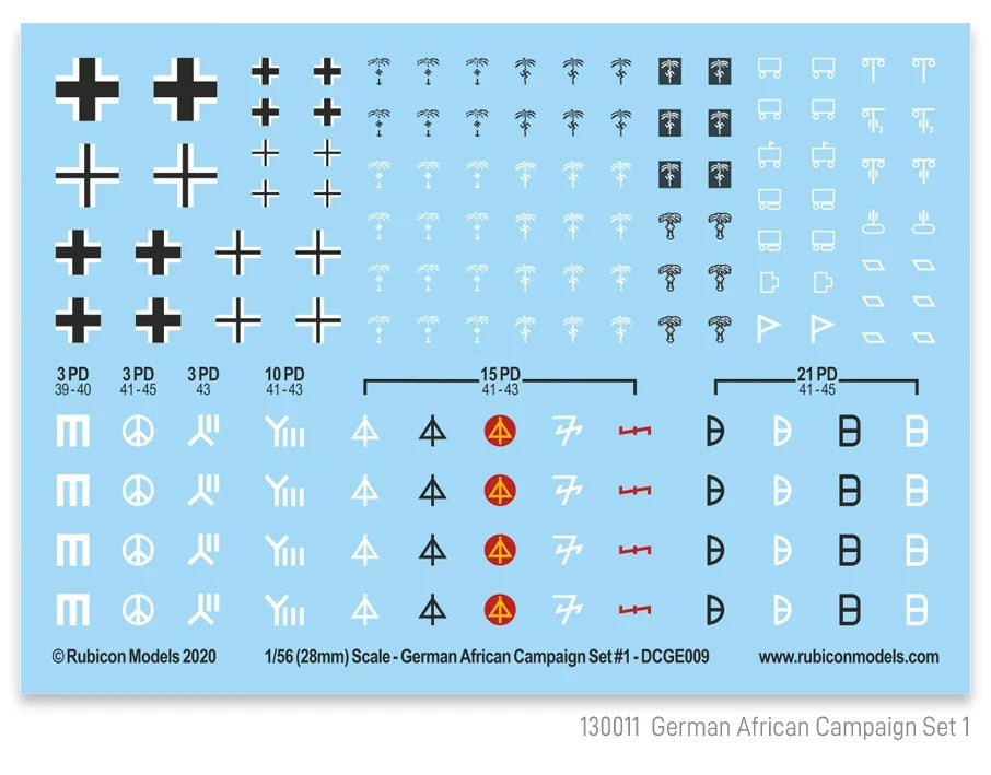 Rubicon Miniatures - German African Campaign Set 1 Decal Sheet