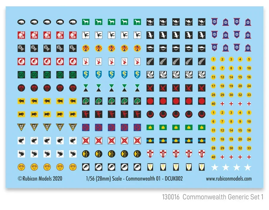 Rubicon Miniatures - Commonwealth Generic Set 1 Decal Sheet