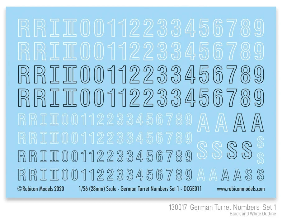 Rubicon Miniatures - German Turret Numbers Set 1 Decal Sheet