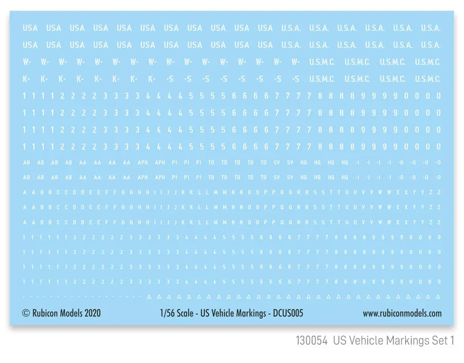 Rubicon Miniatures - US Vehicle Markings Set 1 Decal Sheet
