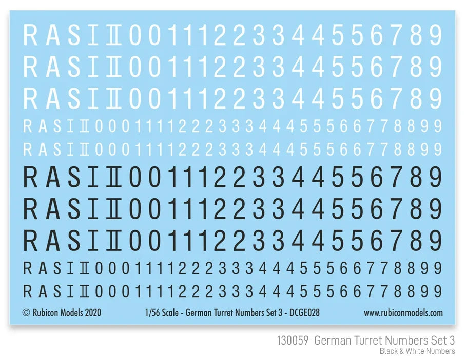 Rubicon Miniatures - German Turret Numbers Set 3 Decal Sheet