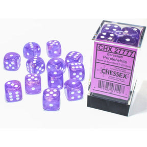 CHX 27777 Borealis Purple/white Luminary 16mm d6 Dice Block (12 dice)