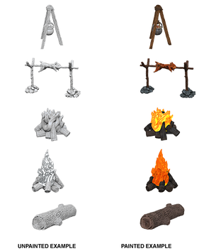 WizKids Deep Cuts Unpainted Miniatures Camp Fire & Sitting Log