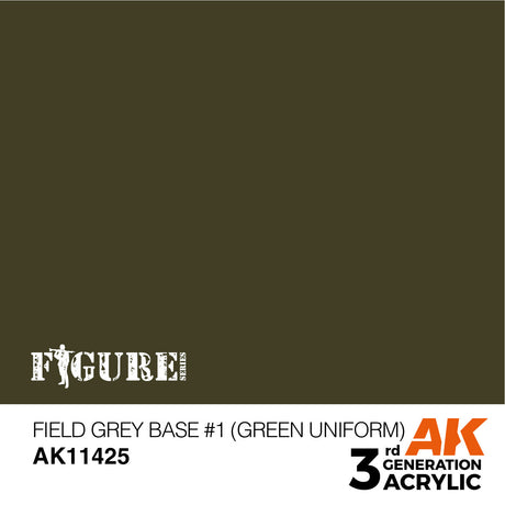 AK Interactive - 3 Gen Figures Acrylics - Field Grey Base #1 (Green uniform) 17ml