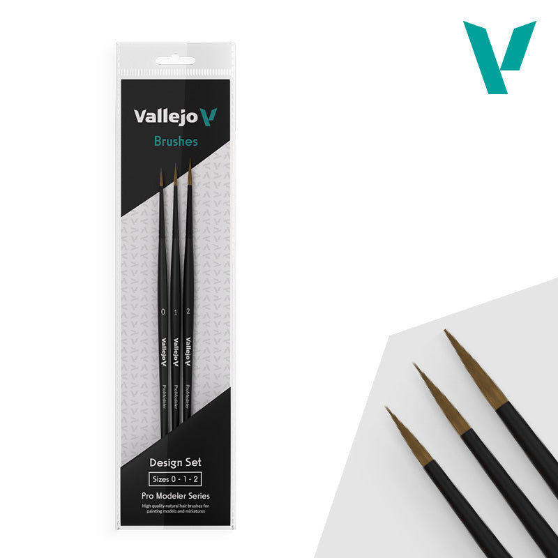 Vallejo - Hobby Brushes: Pro Modeler Design Set - Natural Hair (0, 1, 2)