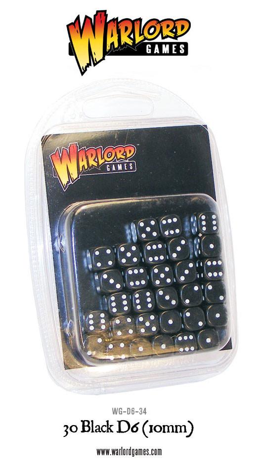 Warlord Games - D6 Dice: 30 Black D6 (10mm)